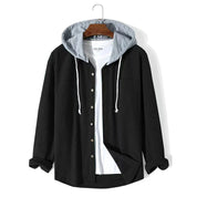 Herren Hemdjacke mit Kapuze Knopfverschluss und Brusttasche