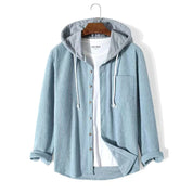 Herren Hemdjacke mit Kapuze Knopfverschluss und Brusttasche