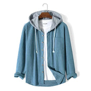 Herren Hemdjacke mit Kapuze Knopfverschluss und Brusttasche
