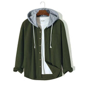 Herren Hemdjacke mit Kapuze Knopfverschluss und Brusttasche
