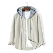 Herren Hemdjacke mit Kapuze Knopfverschluss und Brusttasche