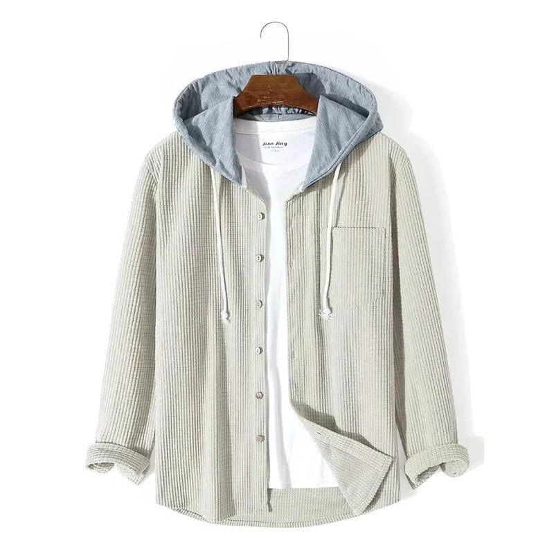 Herren Hemdjacke mit Kapuze Knopfverschluss und Brusttasche