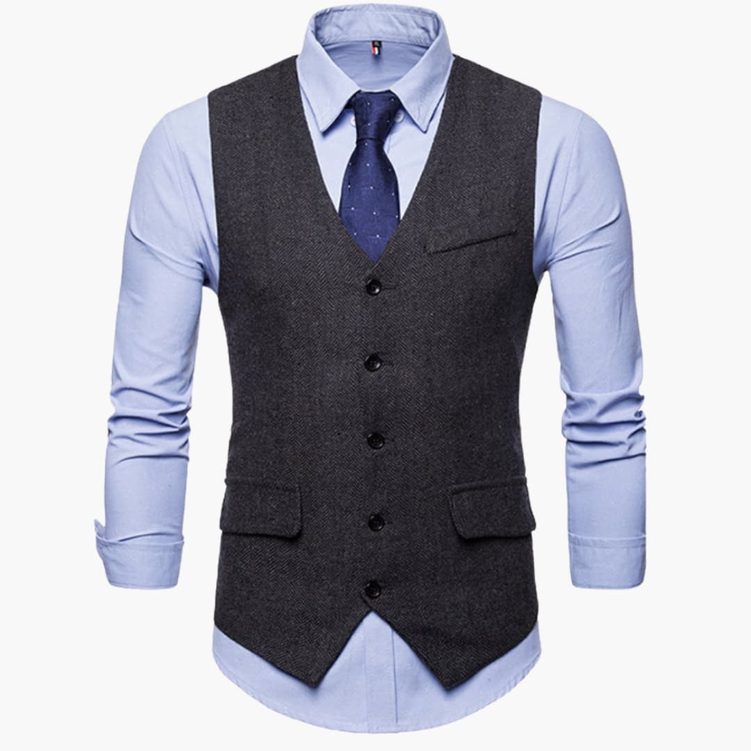Herren Herringbone Weste mit V-Ausschnitt und Knopfverschluss