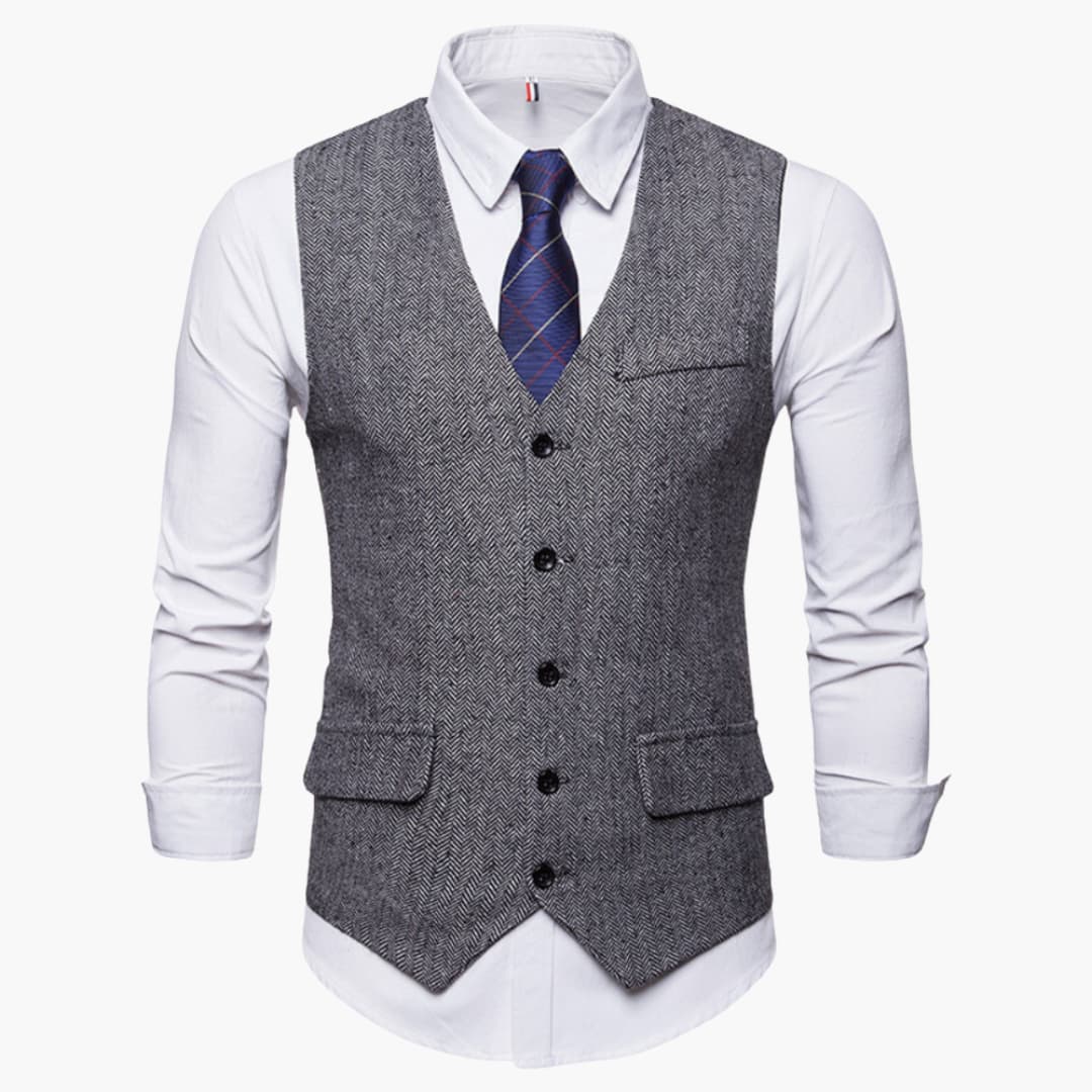 Herren Herringbone Weste mit V-Ausschnitt und Knopfverschluss