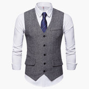 Herren Herringbone Weste mit V-Ausschnitt und Knopfverschluss