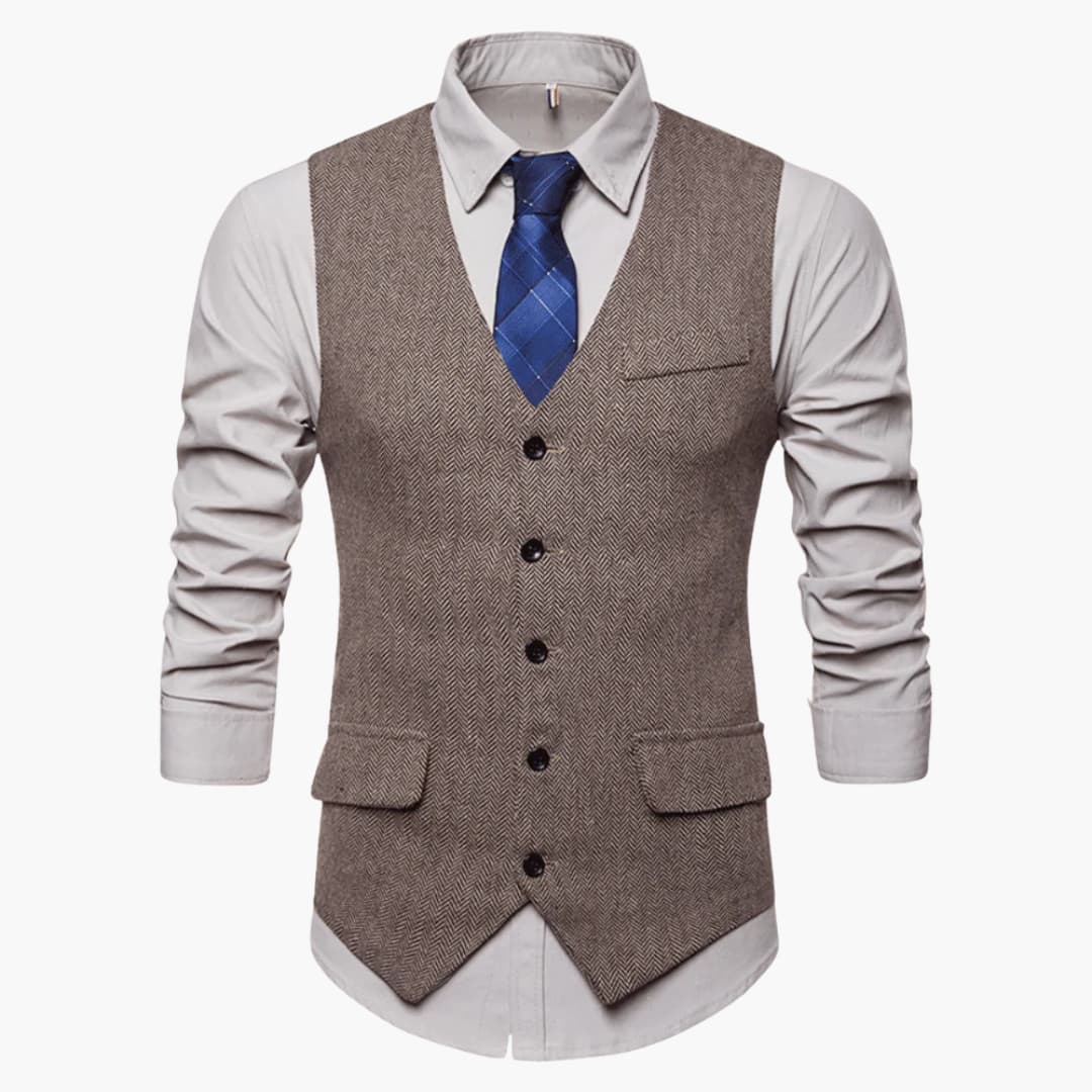 Herren Herringbone Weste mit V-Ausschnitt und Knopfverschluss