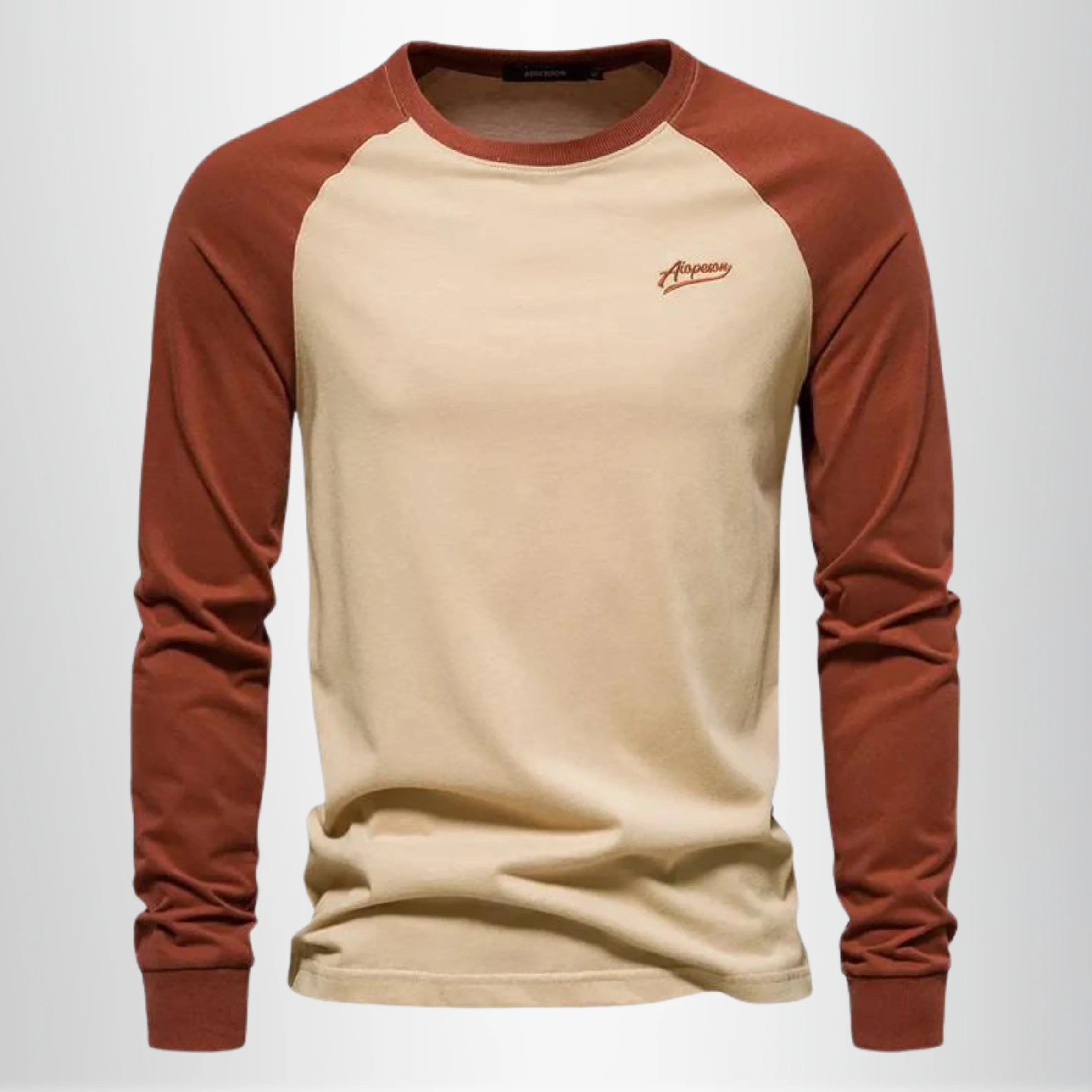 Men's long-sleeved T-shirt with a round neck and contrasting sleeves