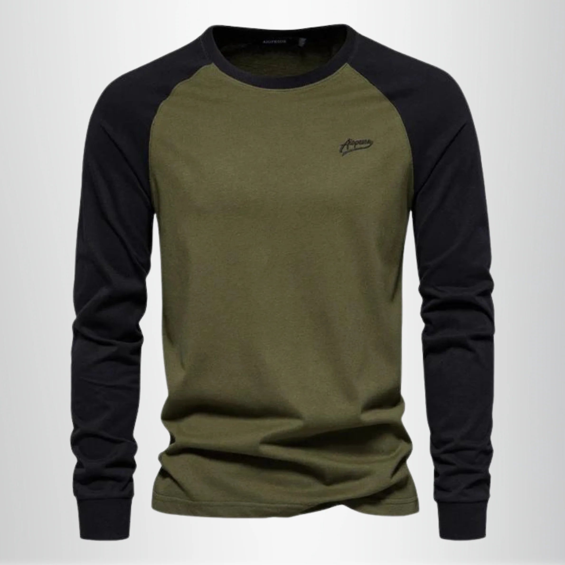 Men's long-sleeved T-shirt with a round neck and contrasting sleeves