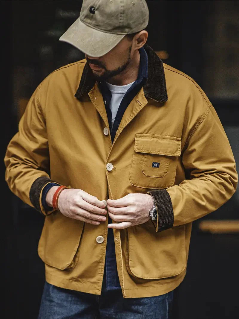 Herren Langarmjacke mit Knopfverschluss und spitzem Kragen