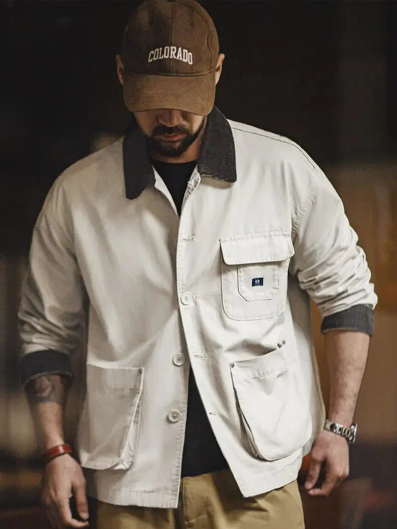 Herren Langarmjacke mit Knopfverschluss und spitzem Kragen