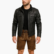 Herren Lederhosen Shorts mit besticktem Latz und Seitenknöpfen