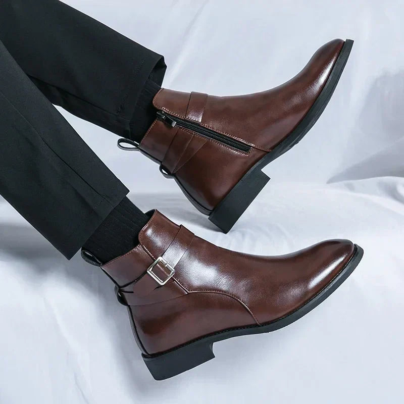Herren Stiefeletten mit seitlichem Reißverschluss und Knöchelriemen