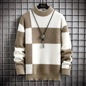 Herren Strickpullover mit Stehkragen und Farb block Design