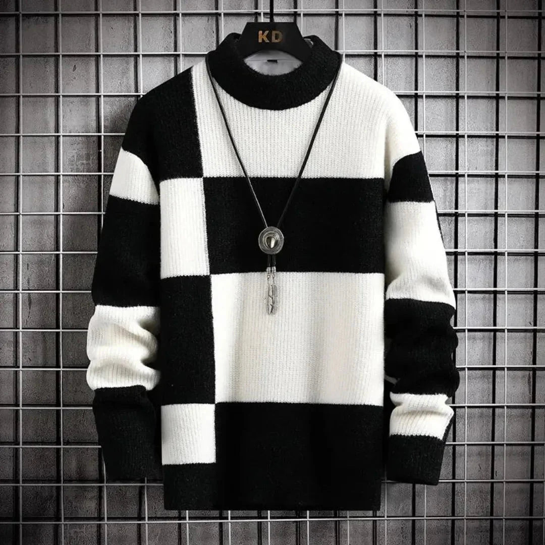Herren Strickpullover mit Stehkragen und Farb block Design