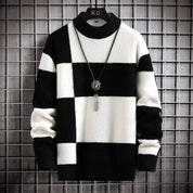 Herren Strickpullover mit Stehkragen und Farb block Design
