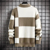 Herren Strickpullover mit Stehkragen und Farb block Design