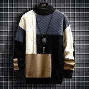 Herren Strickpullover mit Stehkragen und Patchwork-Muster