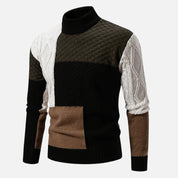 Herren Strickpullover mit Stehkragen und Patchwork-Muster