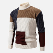 Herren Strickpullover mit Stehkragen und Patchwork-Muster