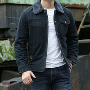 Herrenjacke mit Fleecefutter Hemdkragen und Knopfverschluss
