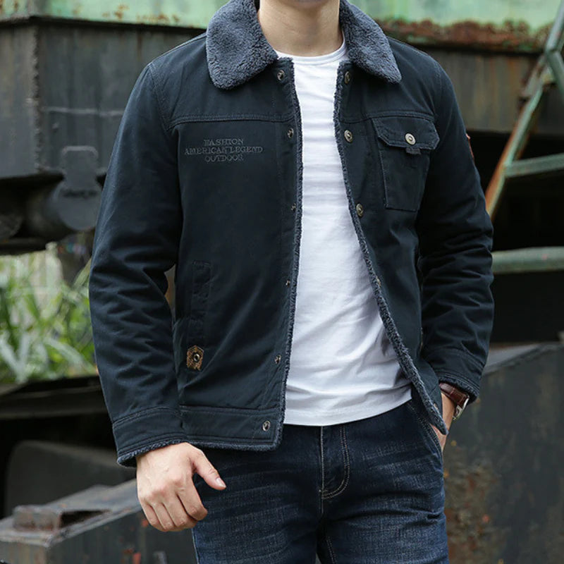 Herrenjacke mit Fleecefutter Hemdkragen und Knopfverschluss