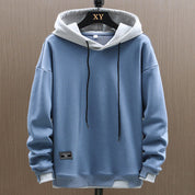 Herrenpullover im Lagenlook mit Kapuze und Kordelzug
