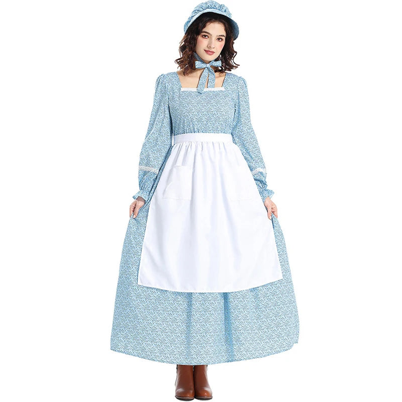 Historisches Damen Kleid im langen traditionellen Stil mit Schürze