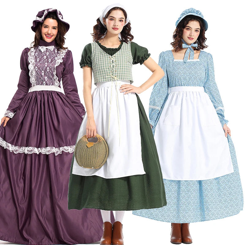 Historisches Damen Kleid im langen traditionellen Stil mit Schürze