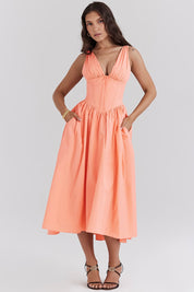 Ärmelloses Midikleid aus Baumwolle mit Blumenmuster und Taschen für Damen