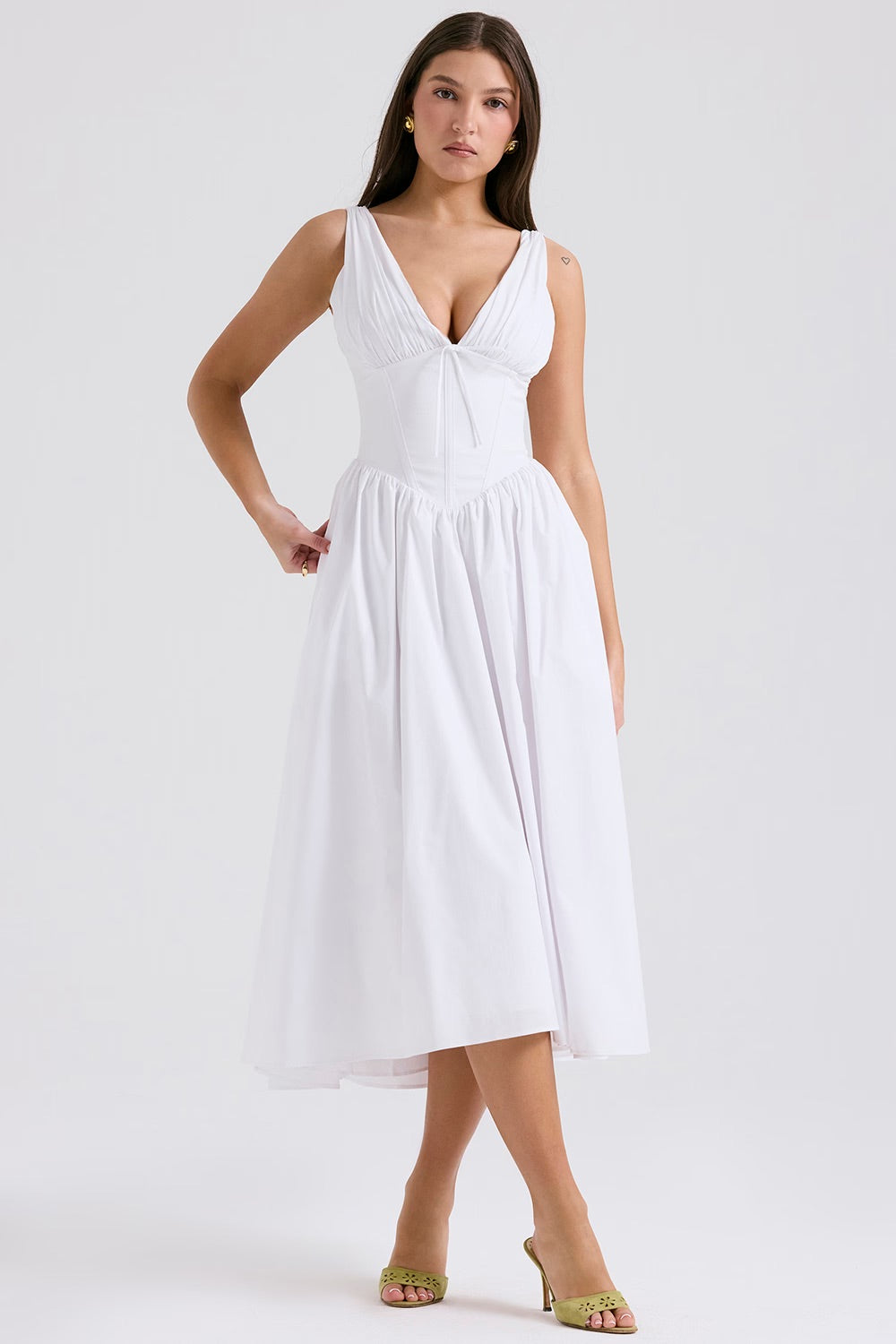Ärmelloses Midikleid aus Baumwolle mit Blumenmuster und Taschen für Damen