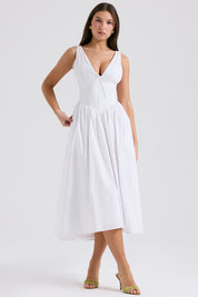 Ärmelloses Midikleid aus Baumwolle mit Blumenmuster und Taschen für Damen