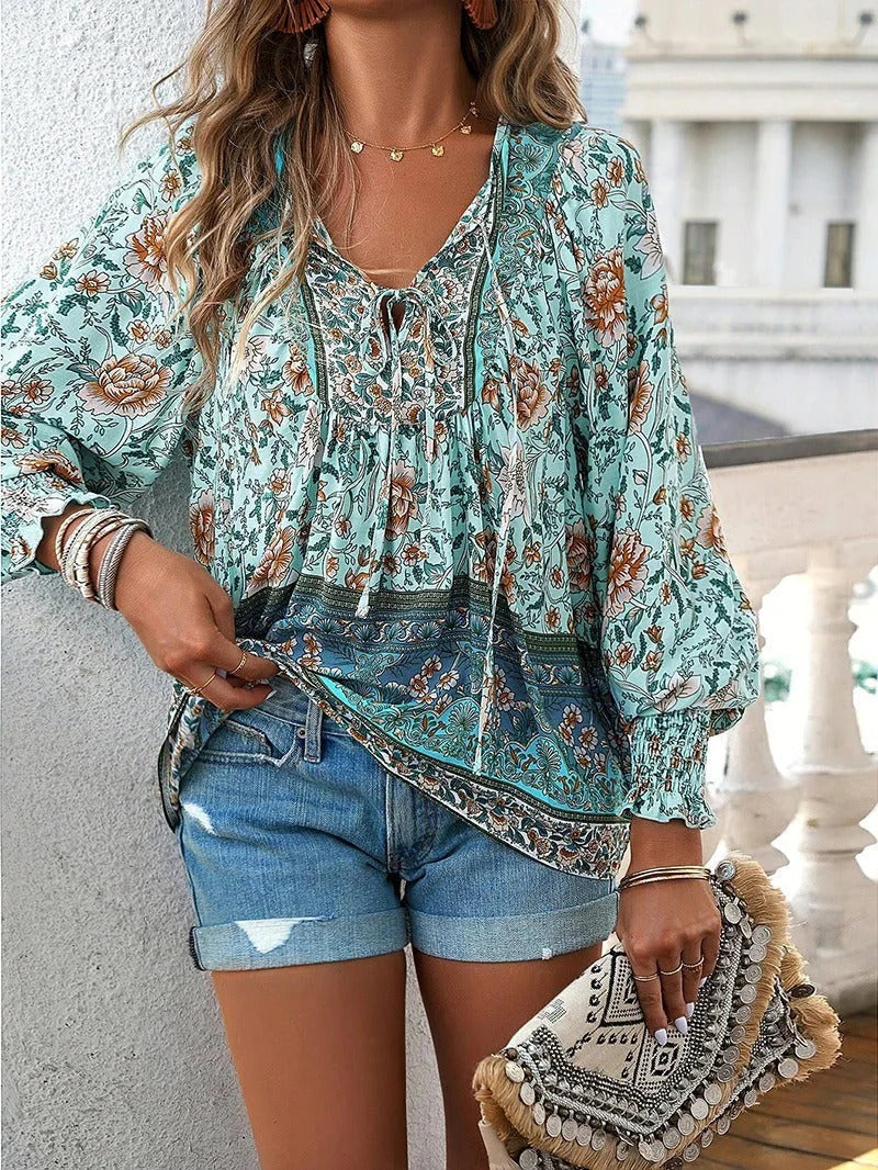 Elegante lässige Bluse mit Blumenmuster für Frauen
