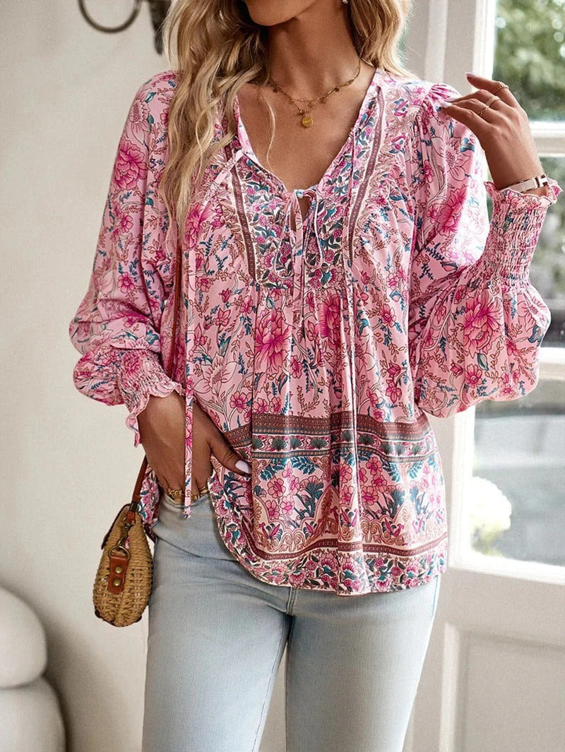 Elegante lässige Bluse mit Blumenmuster für Frauen