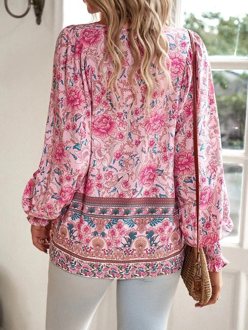 Elegante lässige Bluse mit Blumenmuster für Frauen