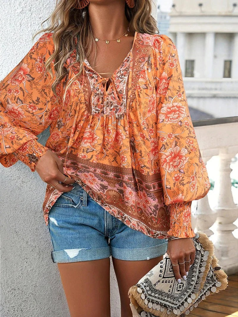 Elegante lässige Bluse mit Blumenmuster für Frauen