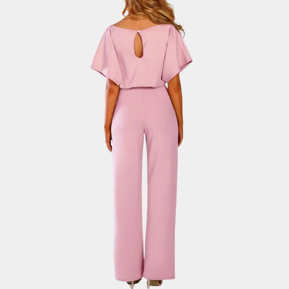 Jumpsuit mit Gürtel für Frauen mit kurzen Ärmeln und geradem Bein
