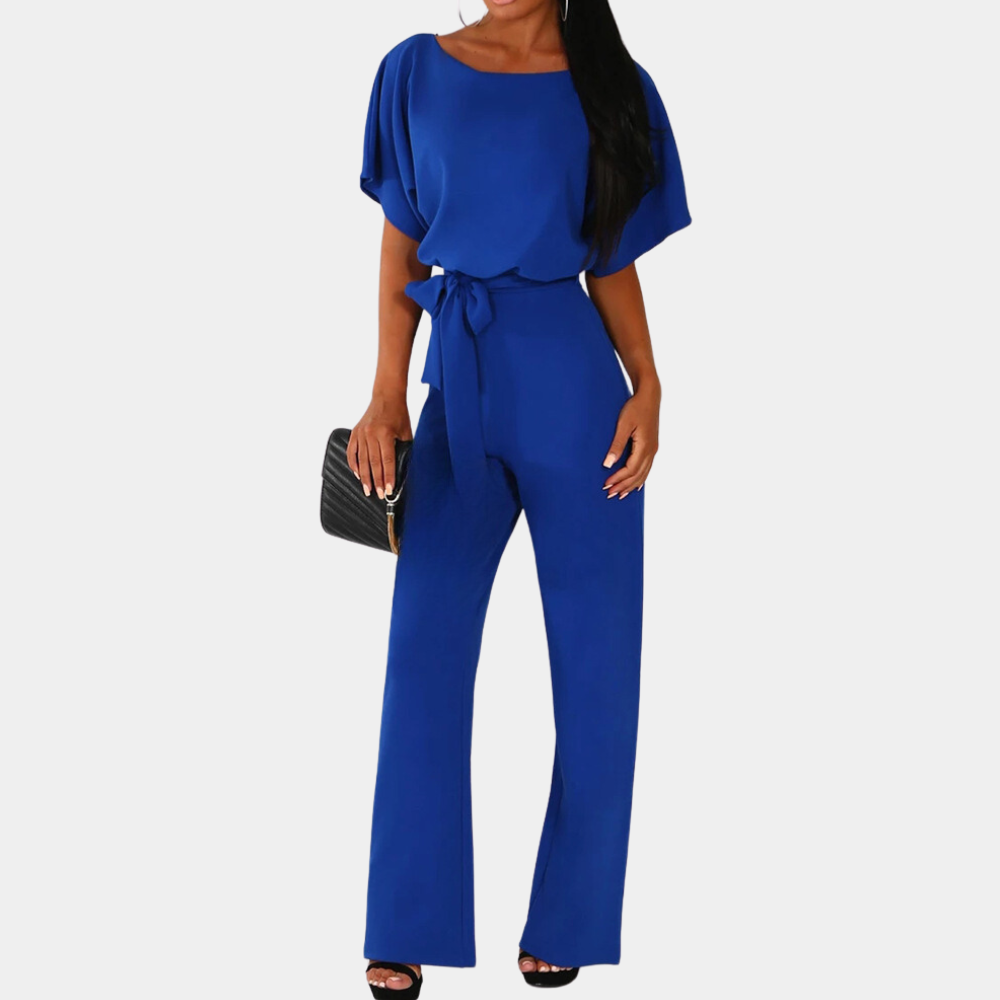 Jumpsuit mit Gürtel für Frauen mit kurzen Ärmeln und geradem Bein