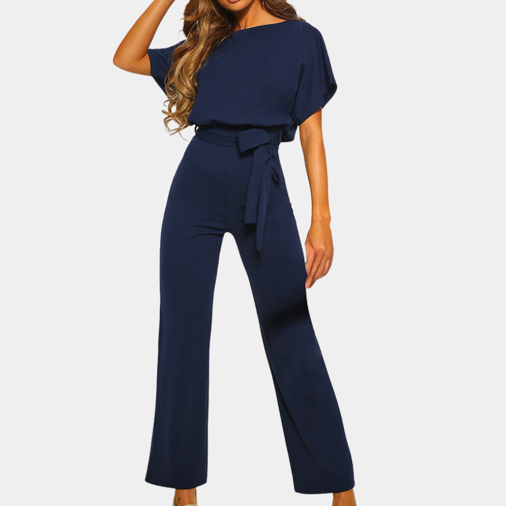 Jumpsuit mit Gürtel für Frauen mit kurzen Ärmeln und geradem Bein