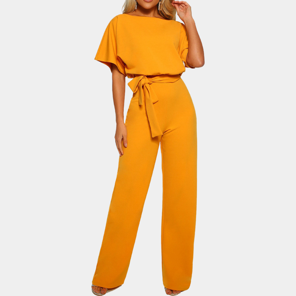 Jumpsuit mit Gürtel für Frauen mit kurzen Ärmeln und geradem Bein