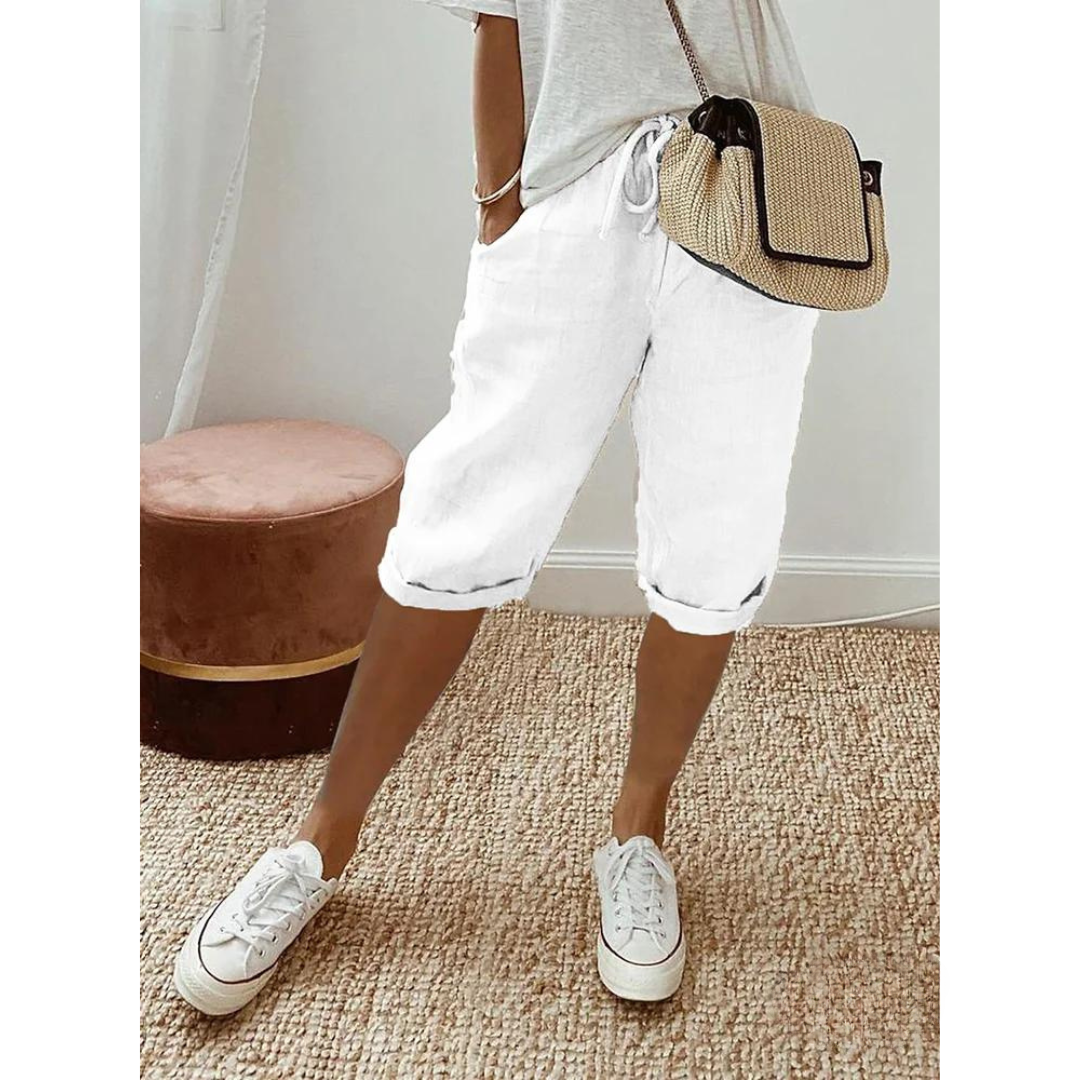 Knielange Damen-Sommer-Shorts mit Kordelzug und Taschen