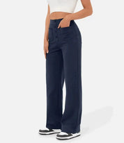 Damenhose mit hoher Taille und weitem Bein und Knopfleiste