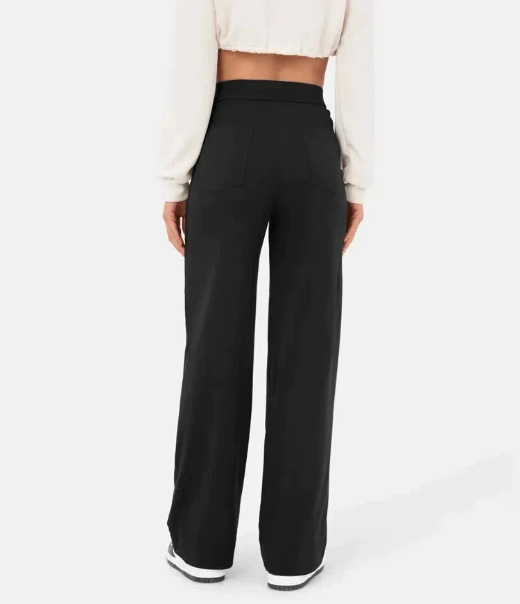 Damenhose mit hoher Taille und weitem Bein und Knopfleiste