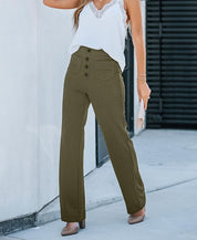 Damenhose mit hoher Taille und weitem Bein und Knopfleiste