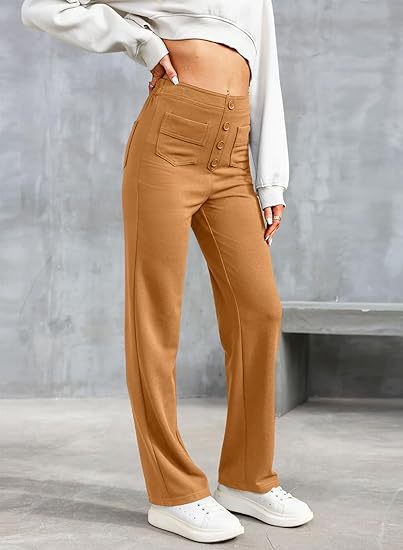 Damenhose mit hoher Taille und weitem Bein und Knopfleiste
