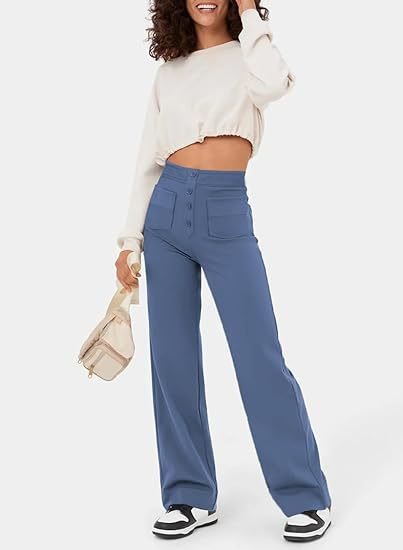 Damenhose mit hoher Taille und weitem Bein und Knopfleiste