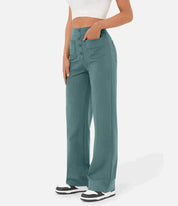 Damenhose mit hoher Taille und weitem Bein und Knopfleiste