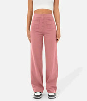 Damenhose mit hoher Taille und weitem Bein und Knopfleiste