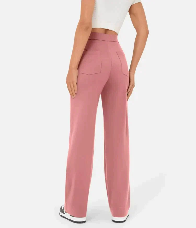 Damenhose mit hoher Taille und weitem Bein und Knopfleiste