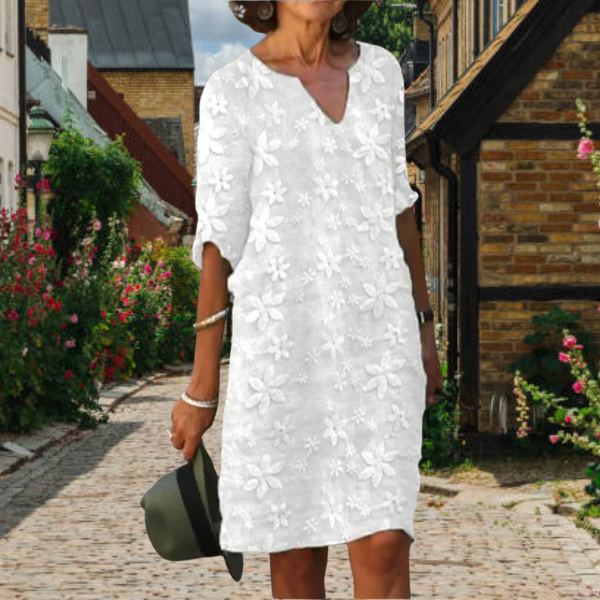 Knielanges Sommerkleid für Frauen mit Blumenmuster und V-Ausschnitt