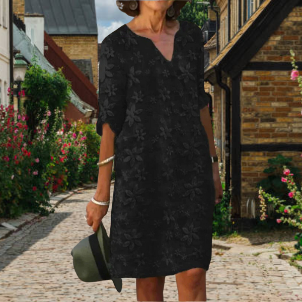 Knielanges Sommerkleid für Frauen mit Blumenmuster und V-Ausschnitt
